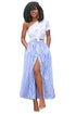 Sexy Blue White Stripes Button Front Maxi Skirt