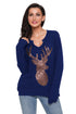 Sexy Blue Women's Sequin Christmas Reindeer Top