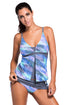 Sexy Bluish Print Tankini Skort Bottom Swimsuit