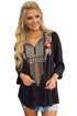 Sexy Bohemian Embroidery Black Sleeved Blouse