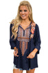 Sexy Bohemian Embroidery Navy Sleeved Blouse