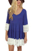 Sexy Bohemian Lace Trim Royal Blue Swing Mini Dress