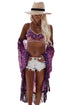 Sexy Bohemian Vibe Purplish Floral Chiffon Beach Cover Up