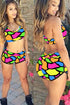 Sexy Bright Color Blocks Print Sporty Bathing Suit