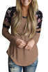 Sexy Brown Floral Varsity Stripe Long Sleeve Top