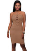 Sexy Brown Grommet Detail Halter Suede Bodycon Dress
