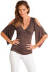 Sexy Brown V Neck Slit Sleeve Wrap Top