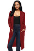 Sexy Burgundy Casual Knit Long Sleeve Open Front Cardigan