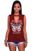 Sexy Burgundy Freely Slash Butterfly Print Tank Top