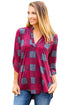 Sexy Burgundy Gray Plaid Long Sleeve Preppy Blouse