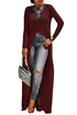 Sexy Burgundy High Front Slit Long Shirt Dress Top