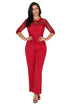 Sexy Burgundy Lace Peplum Top Wide Leg Jumpsuit