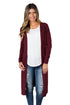 Sexy Burgundy Long Knitted Side Slit Open Cardigan