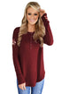 Sexy Burgundy Long Sleeve Floral Top