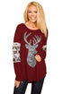 Sexy Burgundy Loose Sequin Christmas Reindeer Top