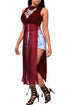 Sexy Burgundy Mesh Patchwork Sleeveless High Side Split Club Top