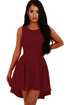 Sexy Burgundy Pleated Hi-low Hem Sleeveless Skater Dress