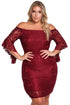Sexy Burgundy Plus Size Off Shoulder Lace Bodycon Dress