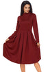 Sexy Burgundy Pocket Style High Neck Skater Dress