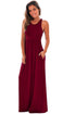 Sexy Burgundy Racerback Maxi Dress with Pockets