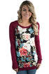 Sexy Burgundy Raglan Sleeve Floral Top