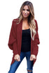 Sexy Burgundy Ribbed Cuffs Dolman Sleeved Cardigan