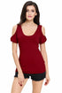 Sexy Burgundy Ruched Cutout Back Cold Shoulder Top