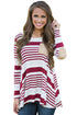 Sexy Burgundy Striped Patch Elbow Raglan Blouse