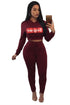 Sexy Burgundy Super Hooded Crop Top Skinny Jogger Pant Set