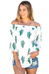 Sexy Cactus Print Elastic Off Shoulder Top