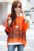 Sexy Casual Flower Print Orange Bohemian Chiffon Blouse Top