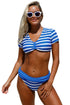 Sexy Chambray Short Sleeve Crop Bra Stitch Banded Panty Tankini Set