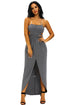 Sexy Charcoal Draped Hollow-out Maxi Dress