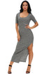 Sexy Charcoal Dusty Ribbed Half Sleeve Maxi Dress