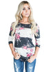 Sexy Charcoal White Bold Stripe Pink Floral Shirt