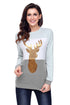 Sexy Charcoal White Grey Colorblock Gold Reindeer Top