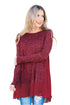 Sexy Chiffon Hemline Splice Burgundy Long Sleeve Top