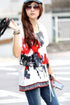 Sexy Chinese Painting Print Chiffon Blouse with Slash