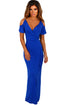 Sexy Cobalt Blue Cold Shoulder Long Jersey Dress