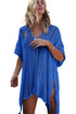 Sexy Cobalt Blue Crochet Knitted Tassel Tie Kimono Beachwear