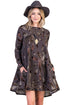 Sexy Coffee Feather Graphic Pocket Tunic Dress