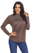 Sexy Coffee Long Sleeve Draped Round Neck T Shirt