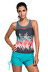 Sexy Colored Botanic Print Mesh Splice Tankini Top