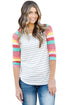 Sexy Colorful Stripes Raglan Sleeve Top