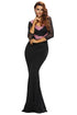 Sexy Contrast Floral Applique Black Long Sleeve Party Dress