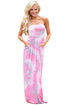 Sexy Contrast Tendril Print Pink Strapless Maxi Boho Dress