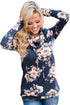 Sexy Coral Floral Print Cowl Neck Charcoal Sweatshirt