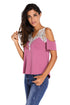 Sexy Crochet Detail Taro Cold Shoulder Short Sleeve Top