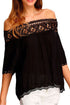 Sexy Crochet Lace Trim Black Off Shoulder Crepe Blouse