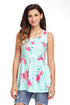 Sexy Cyan Blooms Floral Print Sleeveless Babydoll Tank